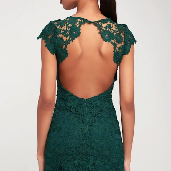 NWOT Lulu's Romance Language Dark Green Backless Lace Dress - Picture 5 of 11